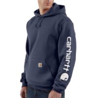 SWEATSHIRT-K288 Midweight Signature Sleeve Logo Hooded Sweatshirt (in New Navy)