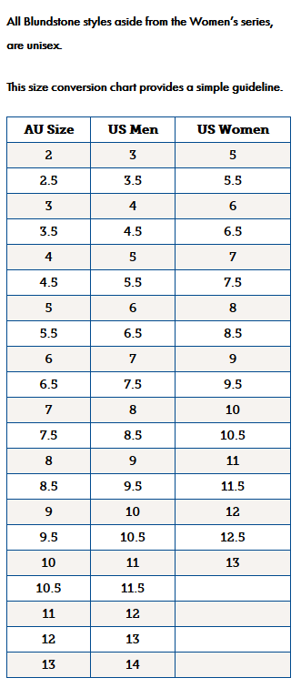 blundstone sizing