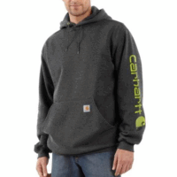 SWEATSHIRT-K288 Midweight Signature Sleeve Logo Hooded Sweatshirt (in Carbon Heather)