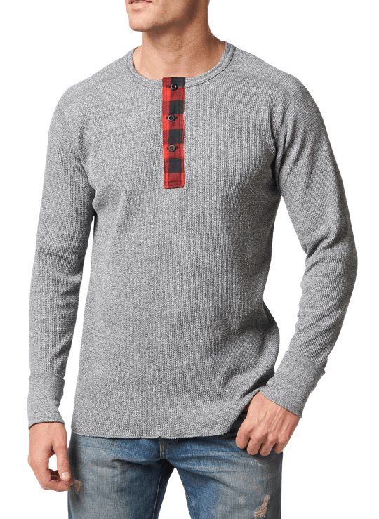 1336-034 Men's L/S Waffle Henley - Oxford Black