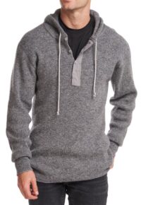 1329-551 Men's Heavy Weight Wool Henley with Hood - Grey Mixed